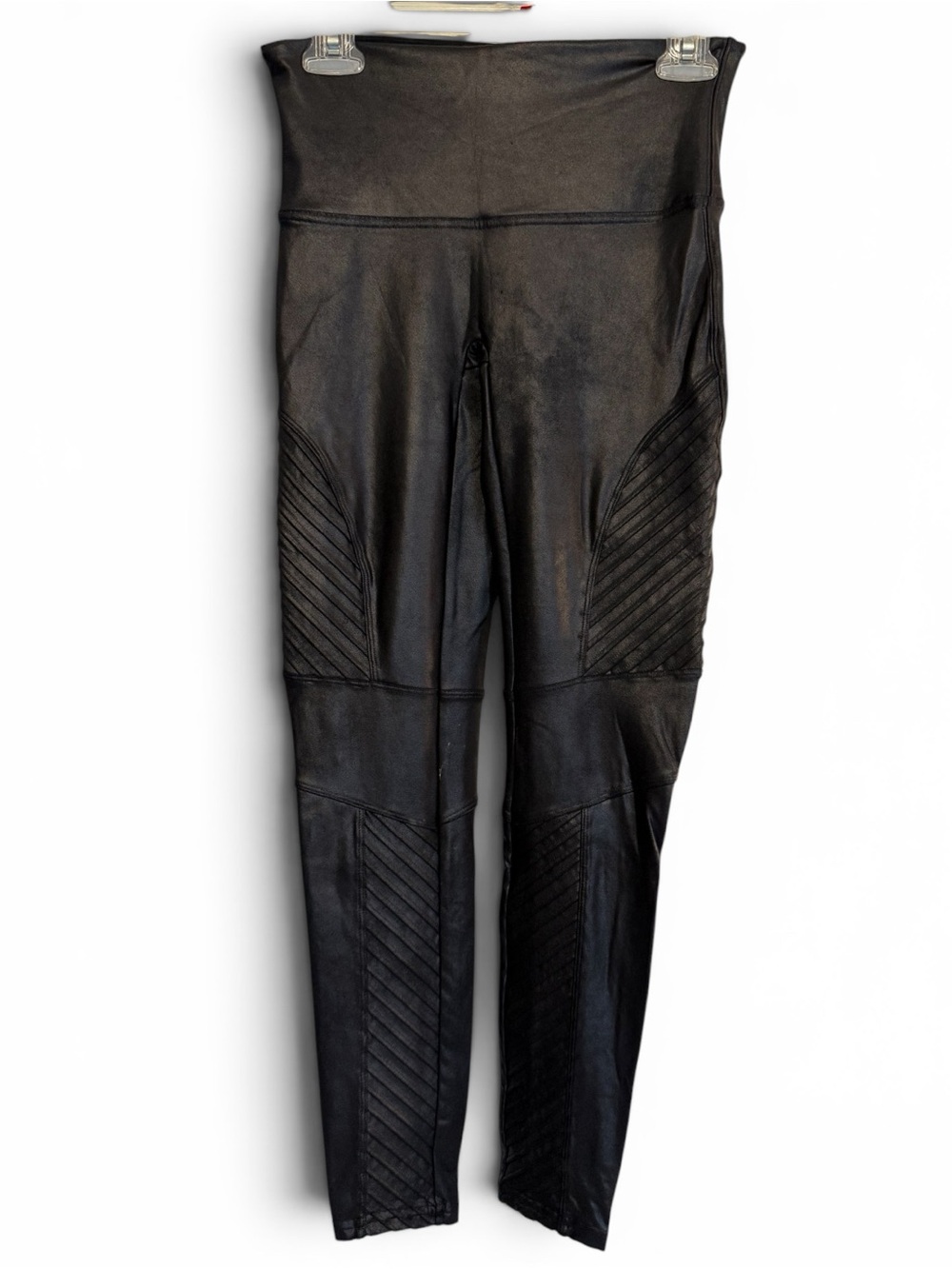 Spanx Womens Pull On Moto Leggings Black Size L Large Faux Leather